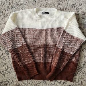SHEIN Cream and Brown Knit Sweater